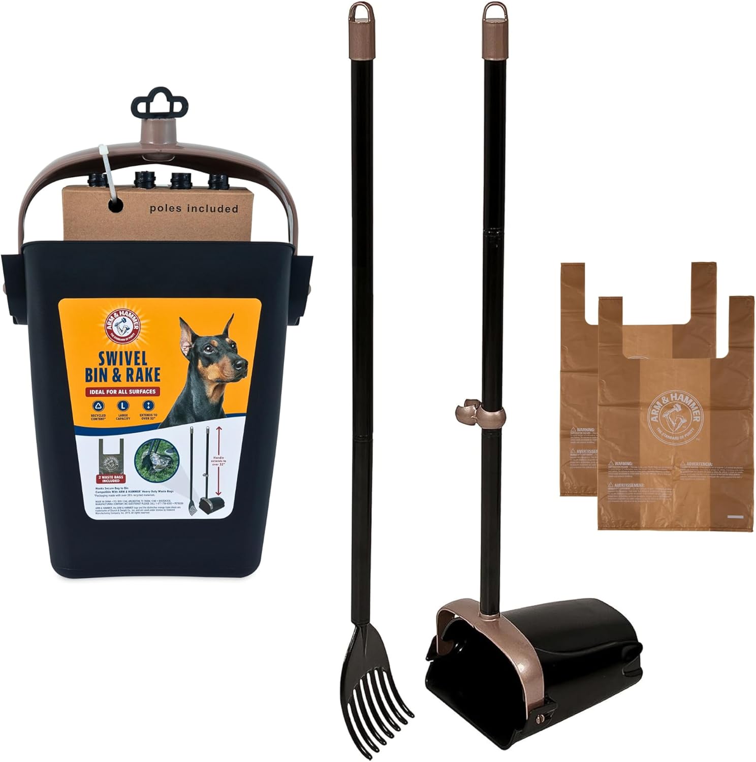 Pooper Scooper Swivel Bin & Rake, Poop Scoop for Dogs