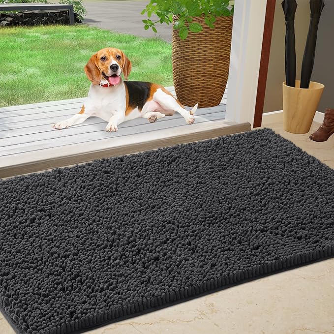 Chenille Absorbent Outdoor Doormat 48" x 30", Washable Muddy Door Mats for Dog